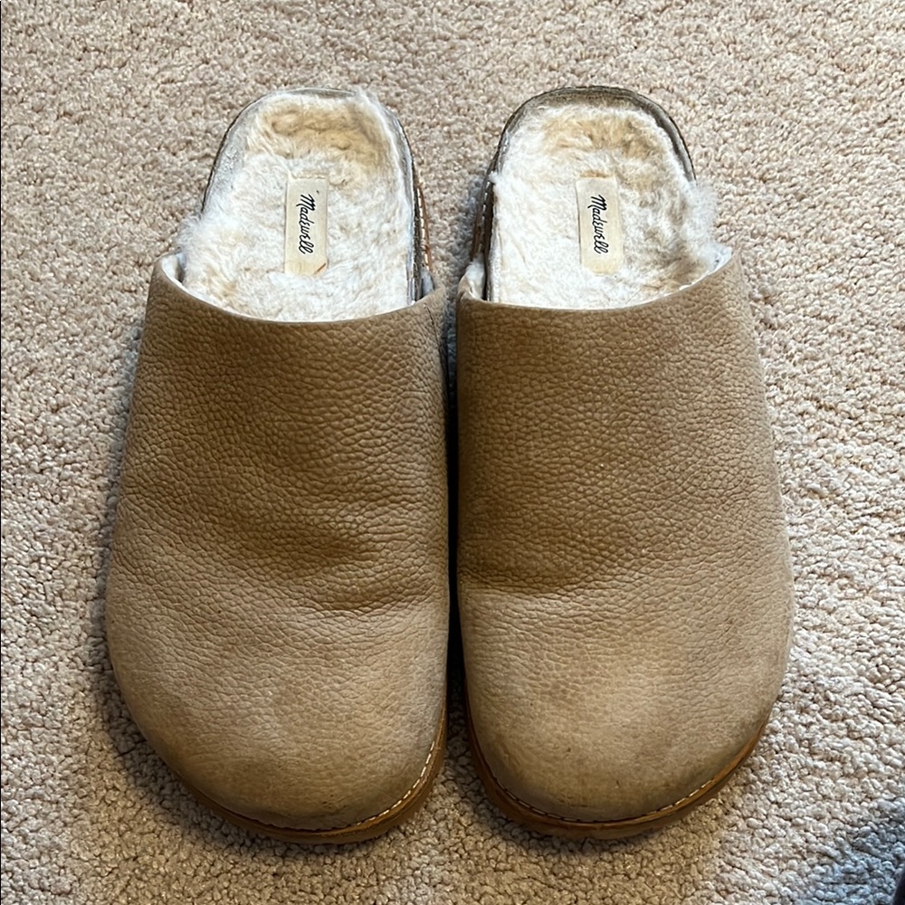 Madewell Beige Suede Shearling Mules - Picture 2 of 8